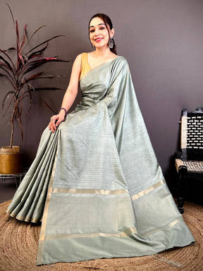 Royal Slub Tussar Zari Butti Weave Saree