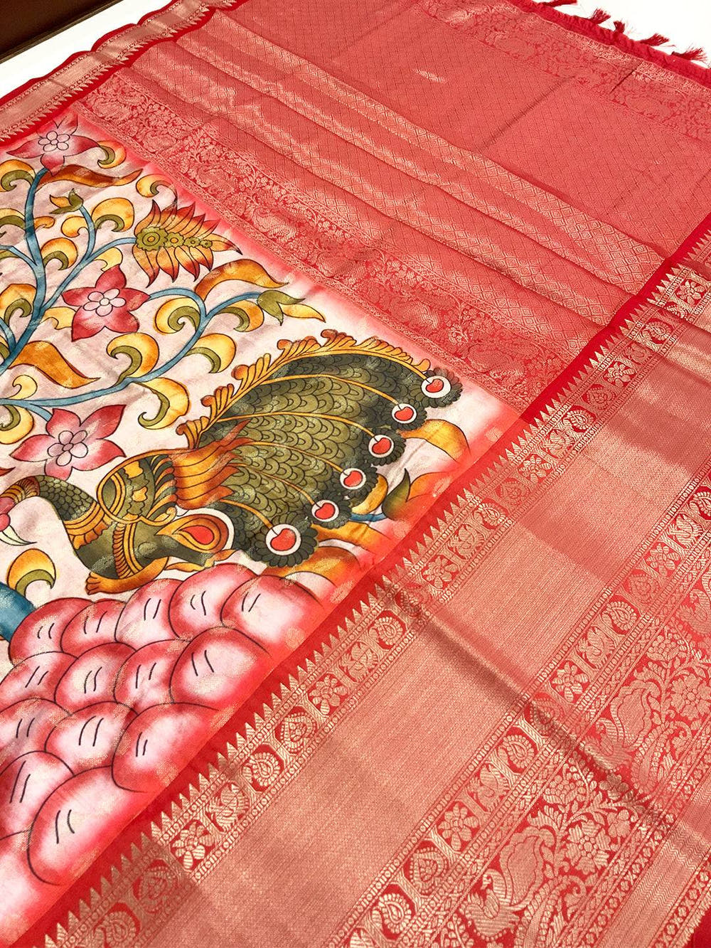 Royal Kalamkari Pattu Banarasi Silk Saree
