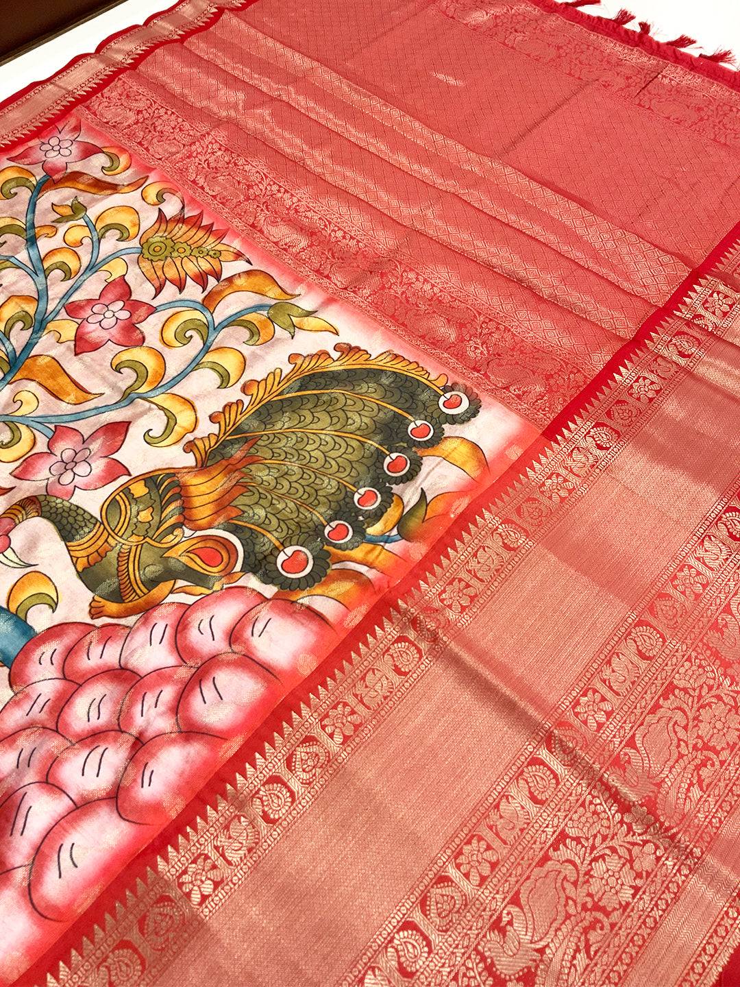 Royal Kalamkari Pattu Banarasi Silk Saree