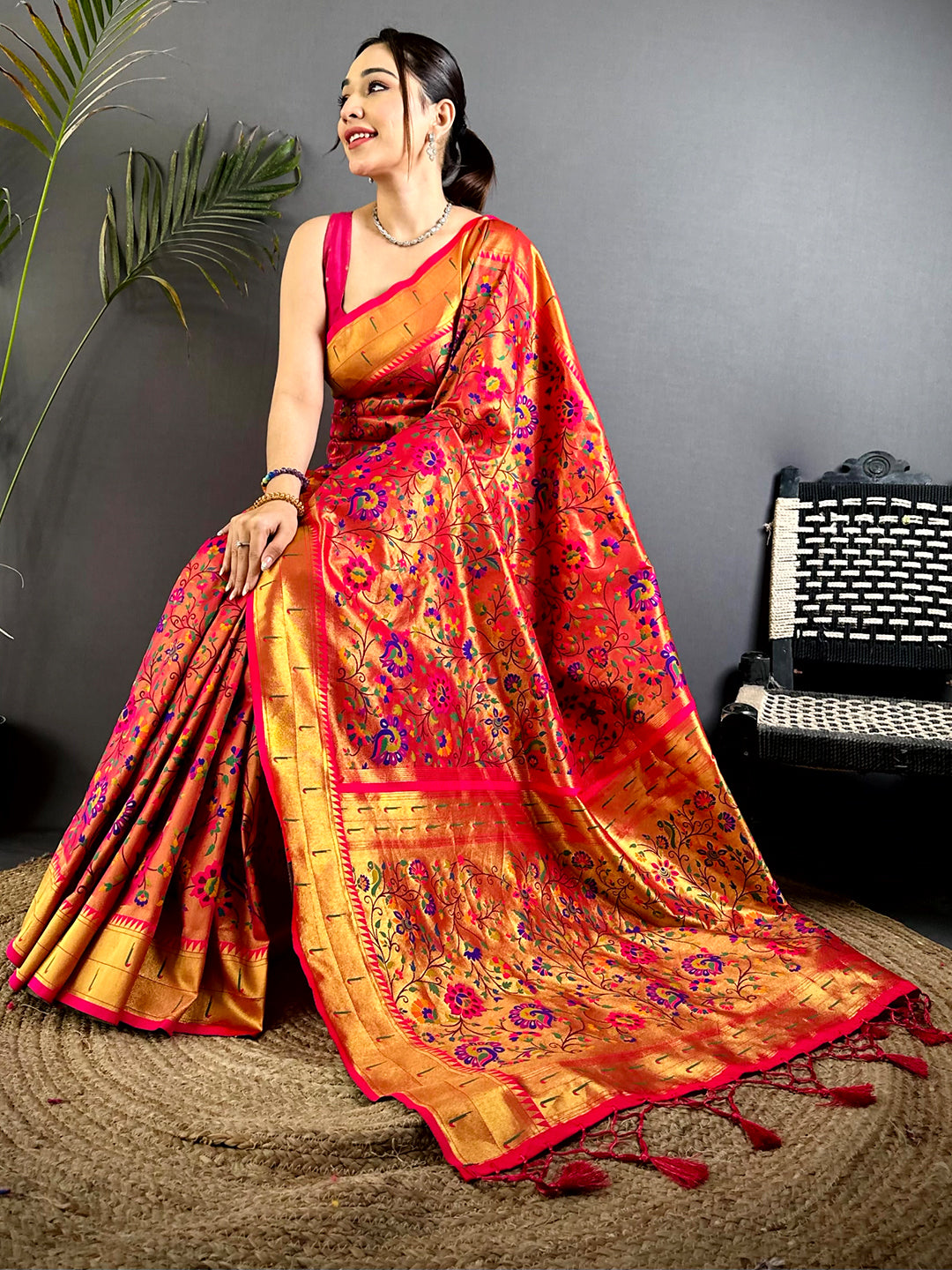 Red Minakari Weave Soft Paithani Saree
