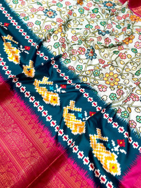 Light Blue Floral Banarasi Silk Saree