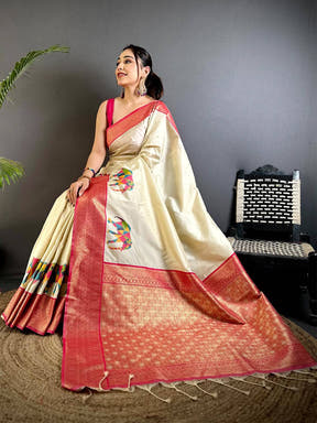 Elephant Ikkat Banarasi Soft Silk Saree