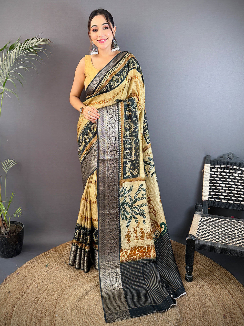 Elegant Viscose Kalamkari Warli Saree