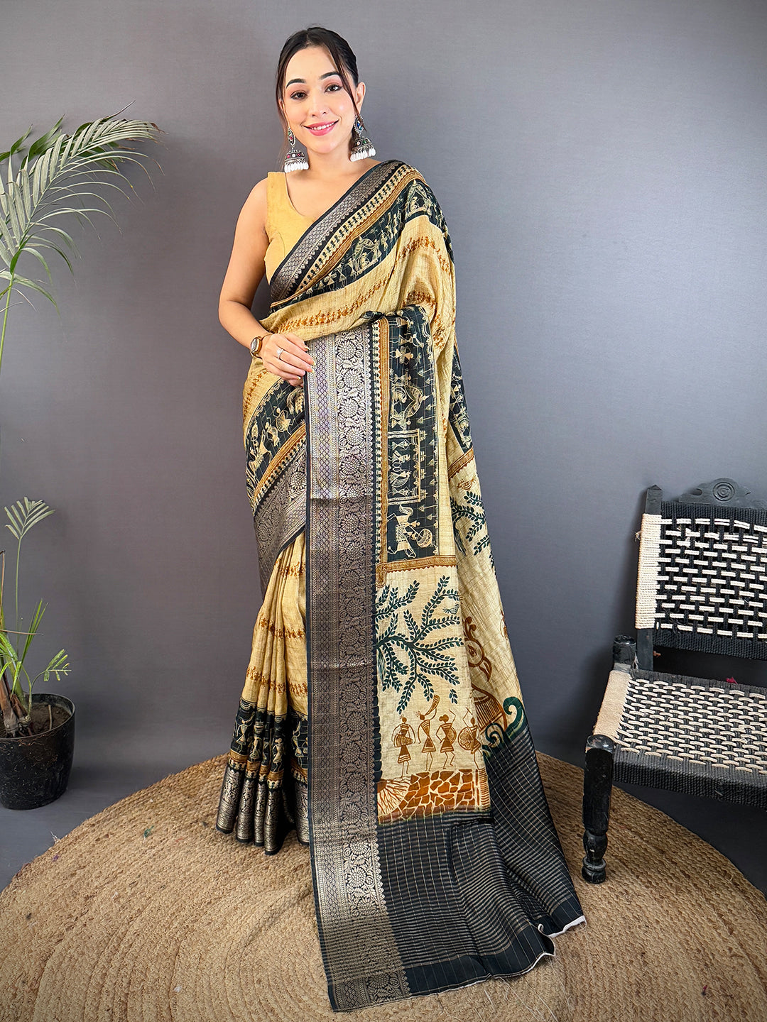 Elegant Viscose Kalamkari Warli Saree
