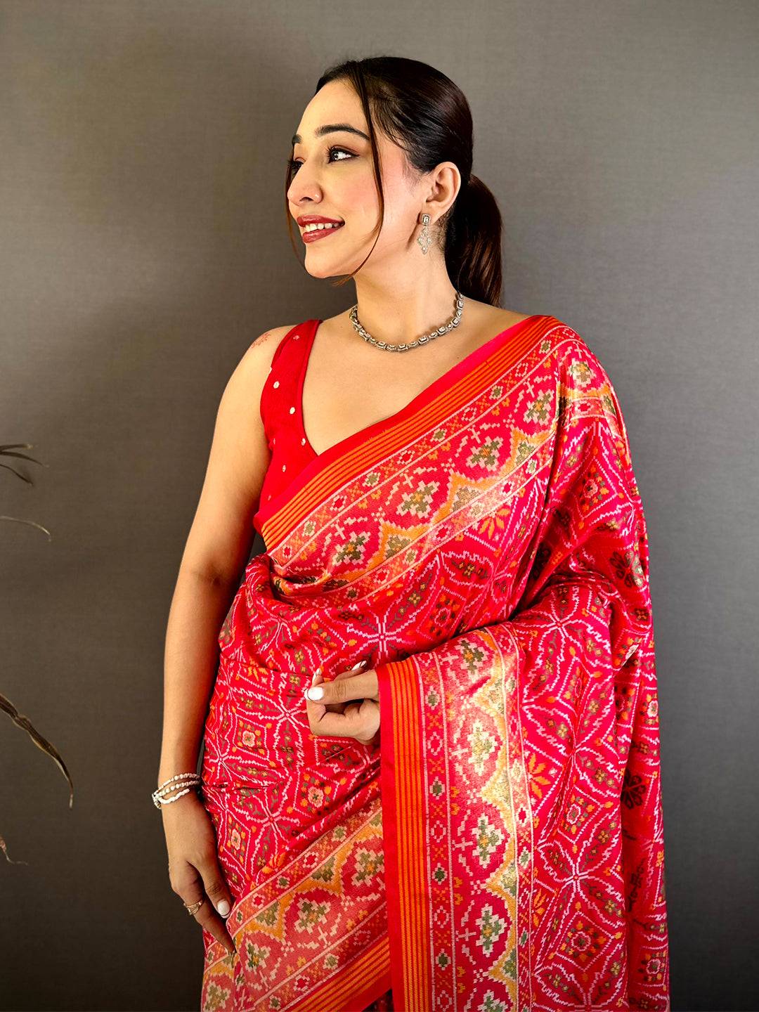 Stylish Semi Ikkat Patola Kanchi Zari Saree