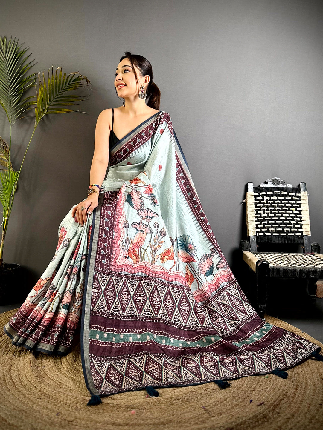 Royal Slub Ghicha Ikkat Saree