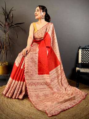 Stylish Bandhani Printed Tussar Saree

