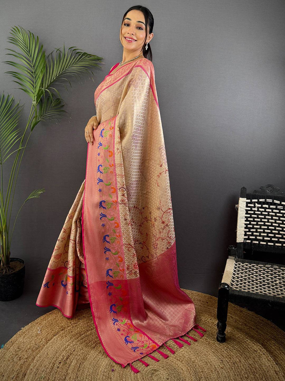 Ethereal Kora Muslin Floral Kalamkari Saree