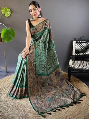 Rama Patola And Kalamkari Fusion Saree
