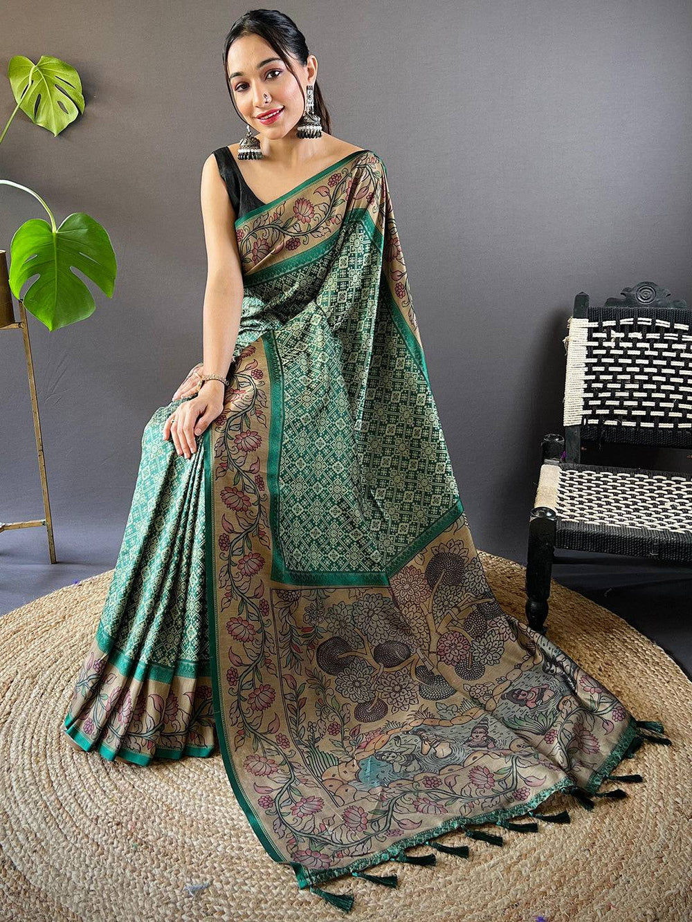 Rama Patola And Kalamkari Fusion Saree