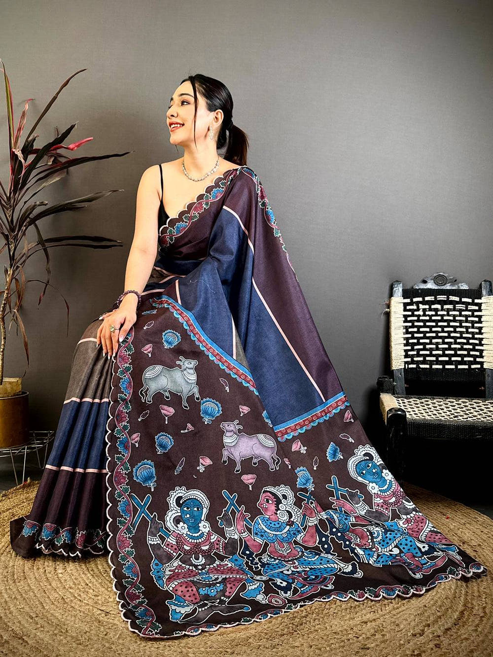 Classic Kalamkari Cutwork Tussar Saree