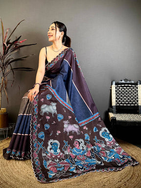 Classic Kalamkari Cutwork Tussar Saree