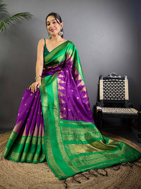 Rudraksha Temple Weave Katan Silk Saree