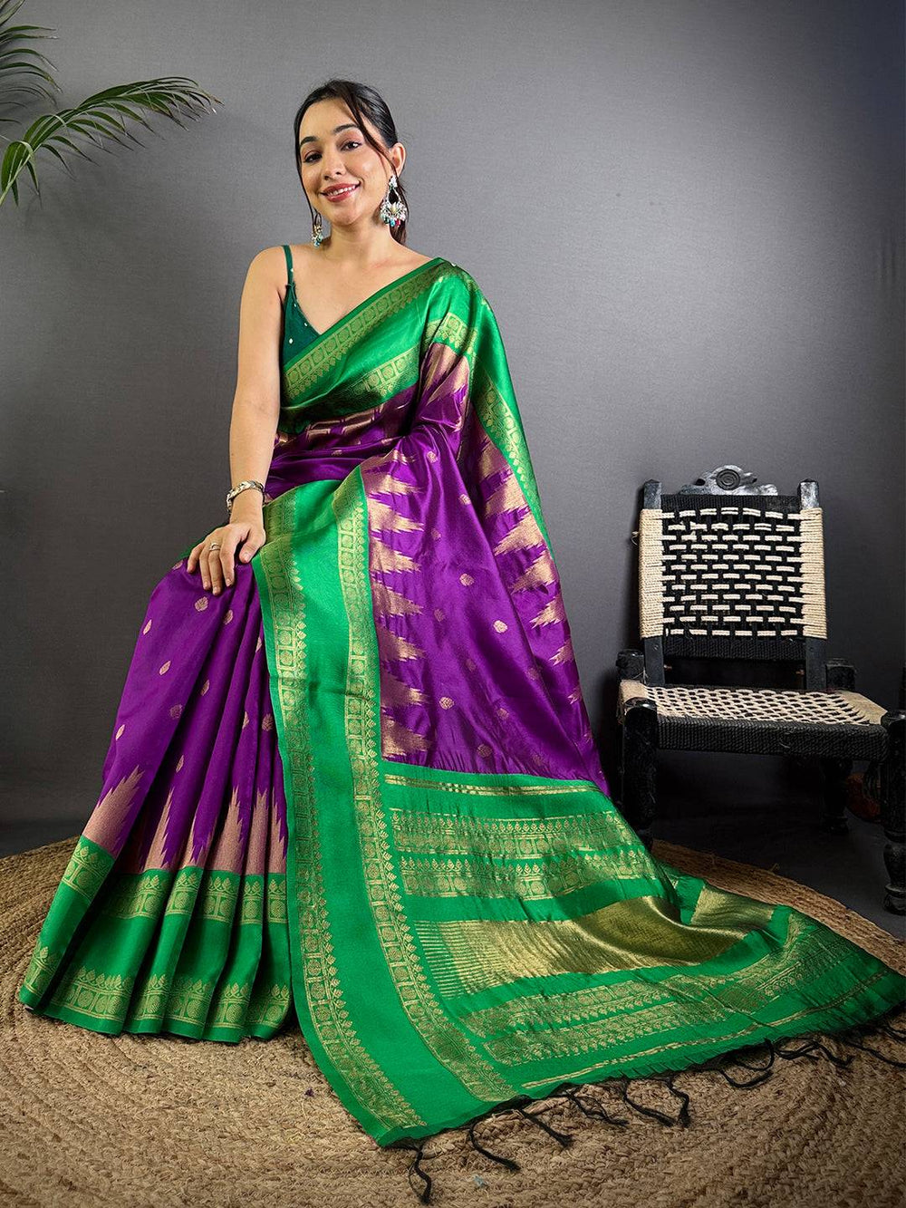 Rudraksha Temple Weave Katan Silk Saree