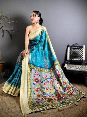 Royal Kalamkari Pallu Bandhej Print Saree