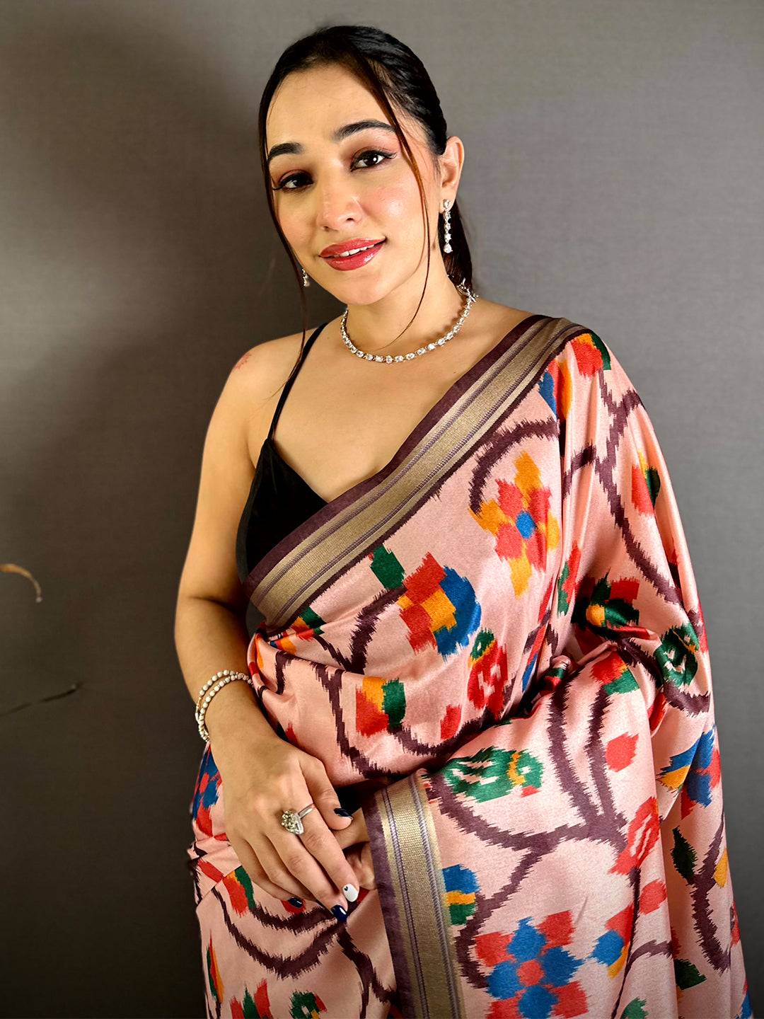 Traditional Gold Lakda Patta Kalamkari Saree