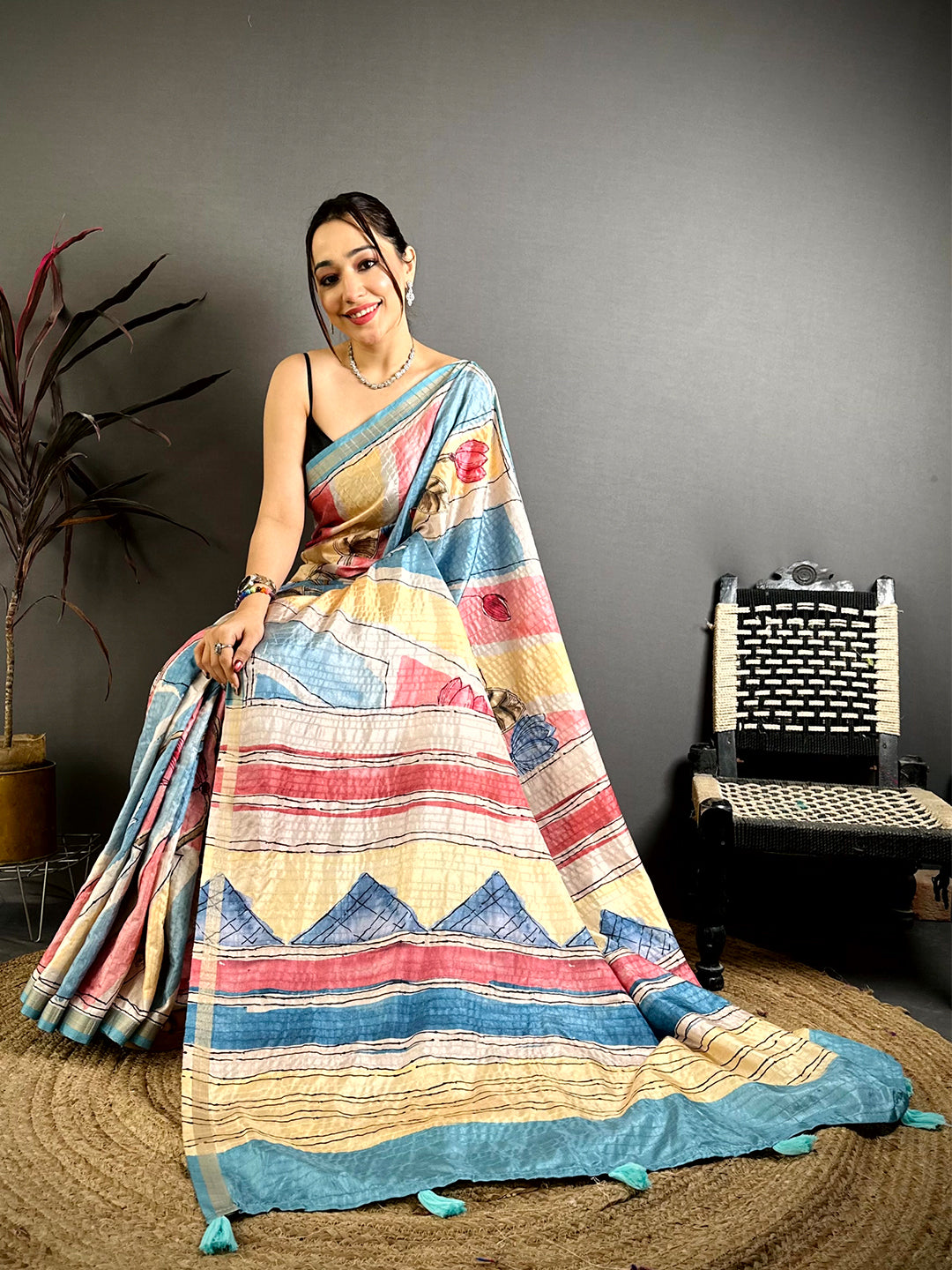 Digital Kalamkari Royal Tussar Saree