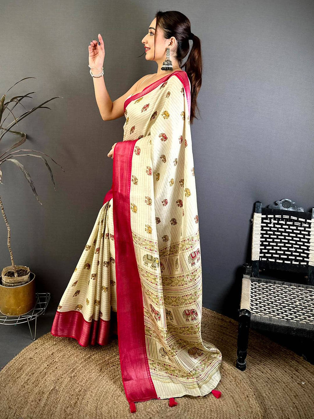 Regal Ajrakh Block Kalamkari Dola Saree