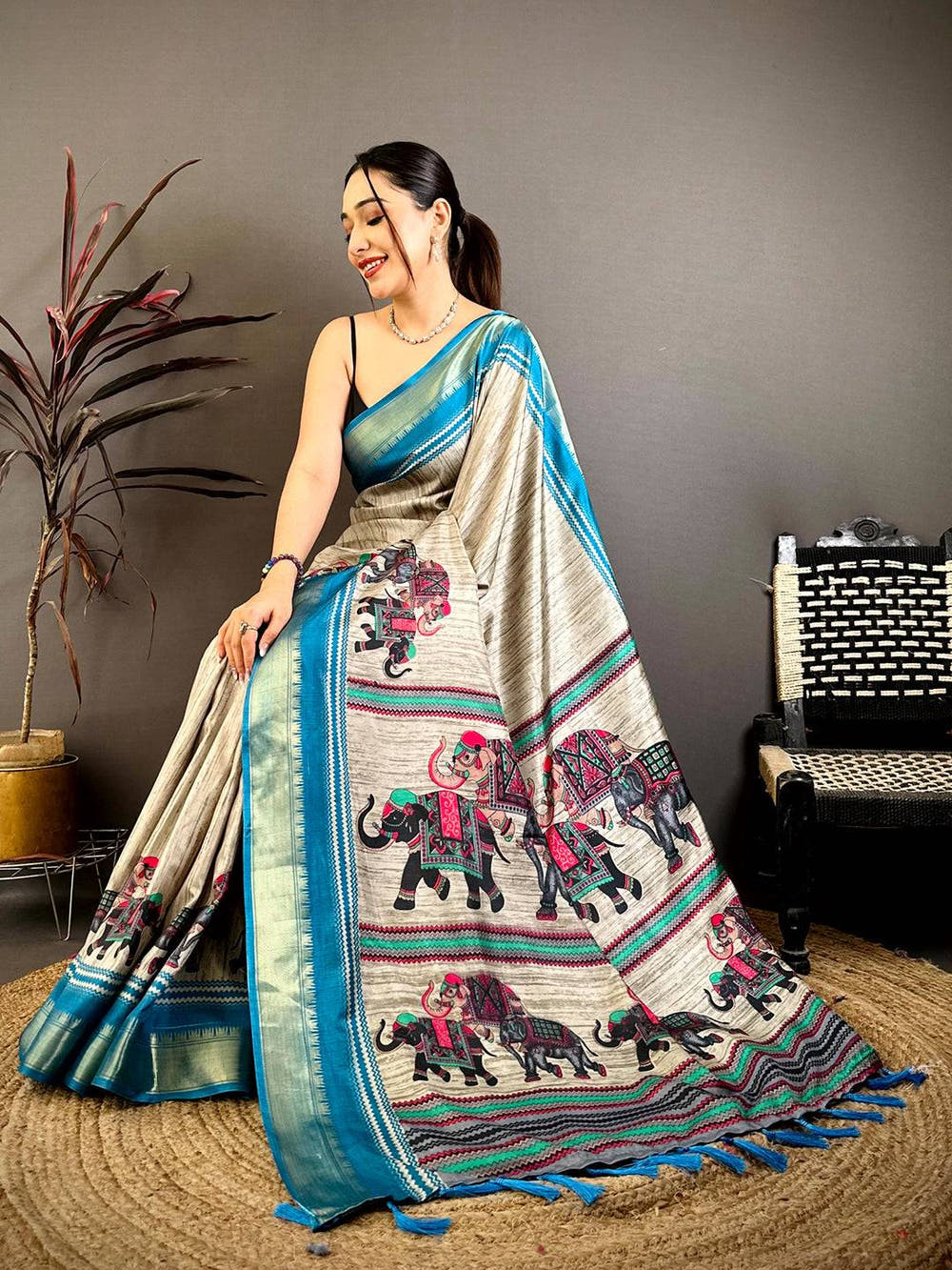 Regal Block Print Dola Silk Saree