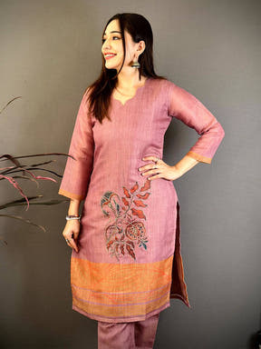 Stylish Floral Jari Work Cotton Kurti
