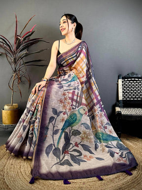 Regal Linen Chanderi Check Saree