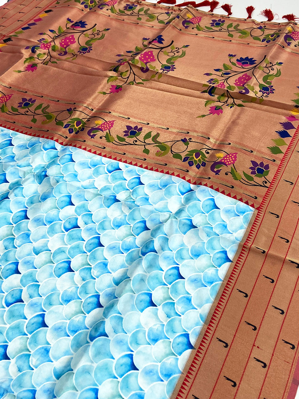 Sky Blue Paithani Pallu Digital Print Saree