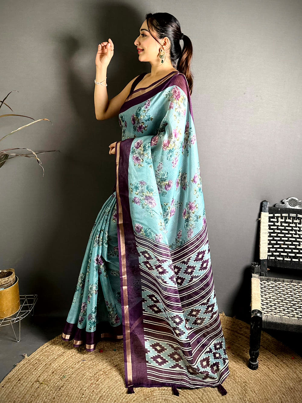 Classic Kota Doriya Printed Floral Saree