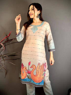 Elegant Kantha Work Mul Cotton Kurti