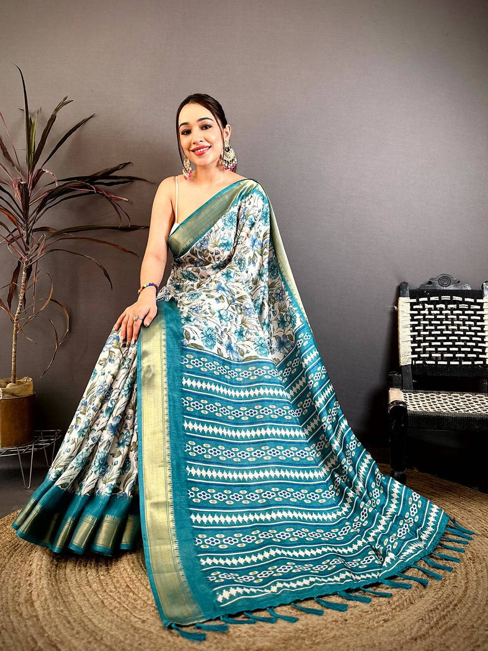 Teal Floral Beauty Designer Saree