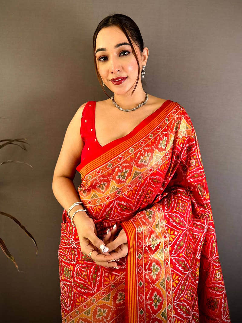Classic Semi Ikkat Patola Kanchi Zari Saree