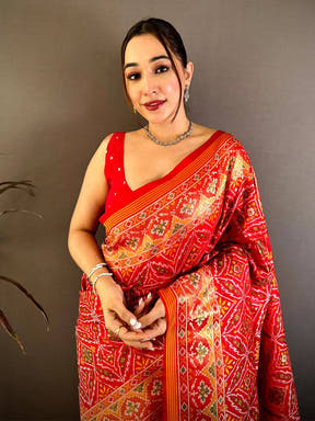 Classic Semi Ikkat Patola Kanchi Zari Saree