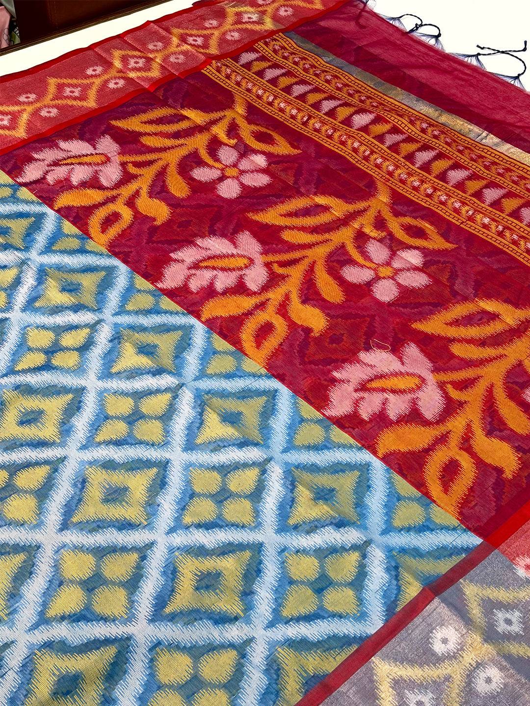 Multi Temple Ikkat Soft Silk Saree