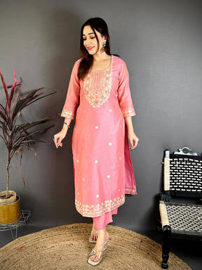 Pink Aura Hand Embroidered Suit Set