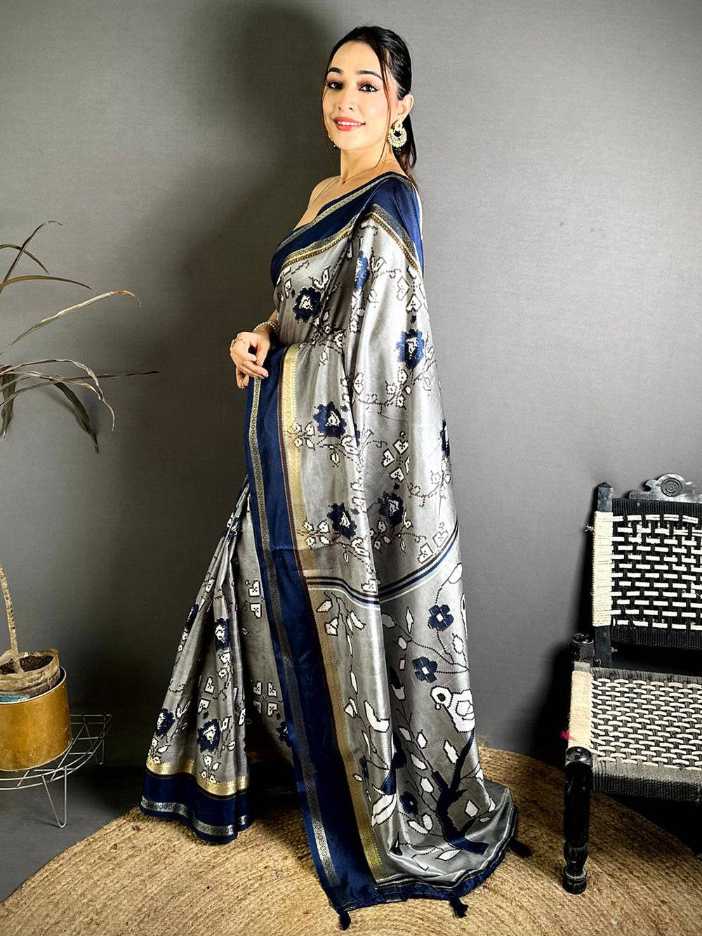 Heritage Floral Print Soft Dola Saree