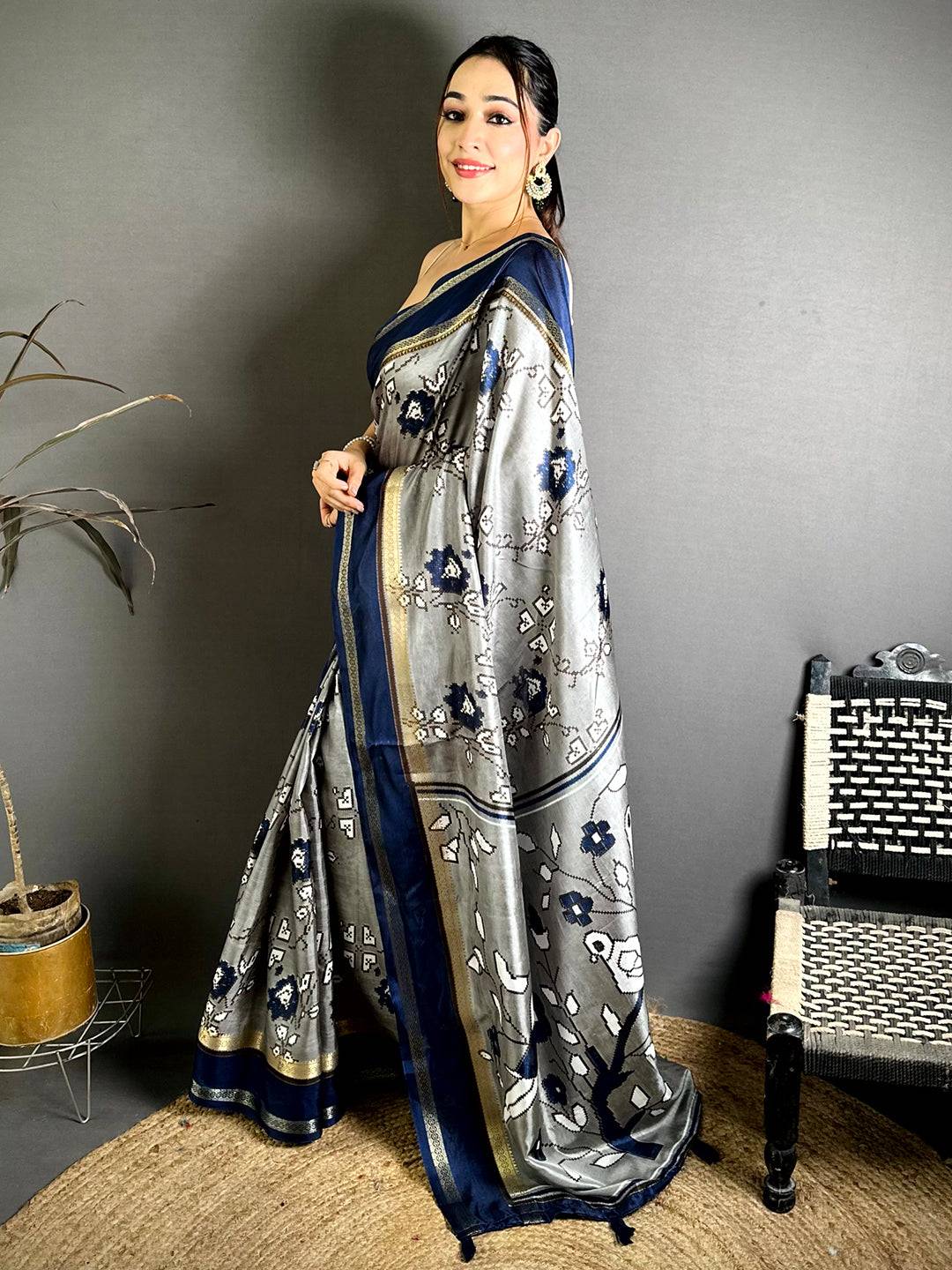 Heritage Floral Print Soft Dola Saree