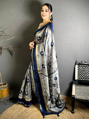 Heritage Floral Print Soft Dola Saree