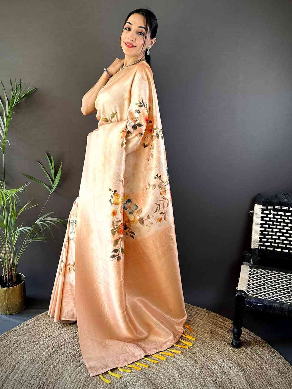 Peach Kanjivaram Digital Silk Saree