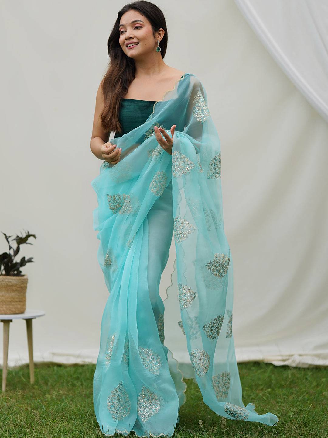 Pure Soft Organza Silk Saree With Embroidery Sequence Work