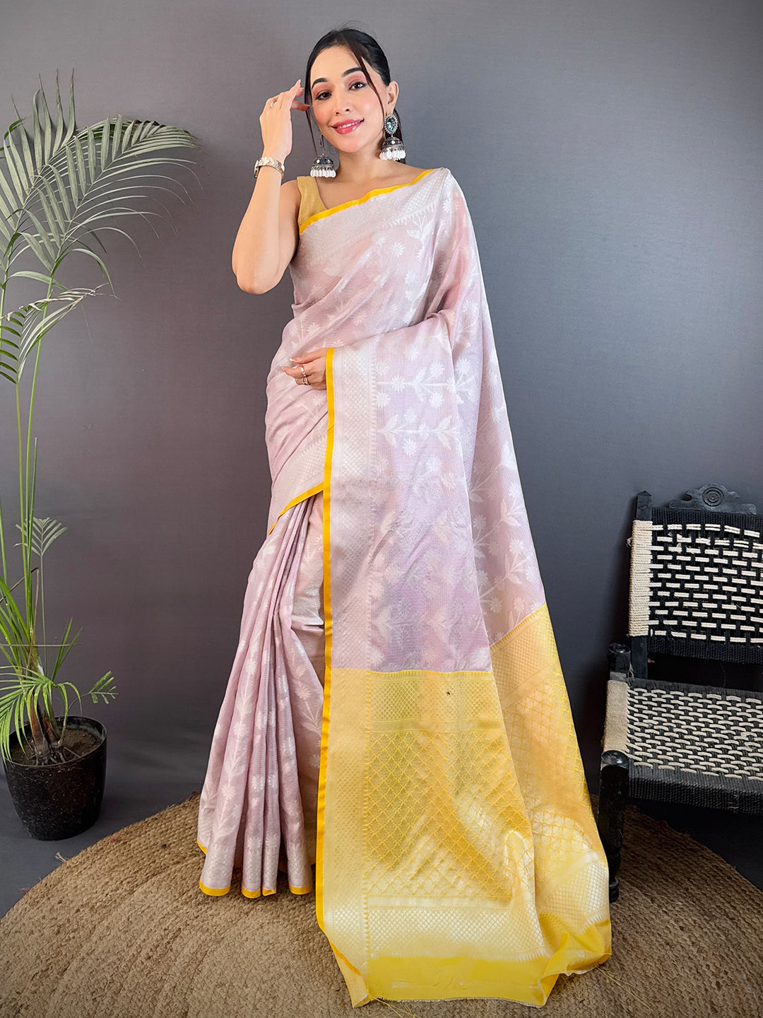 Pastel Lavender Kota Kora Meenakari Saree