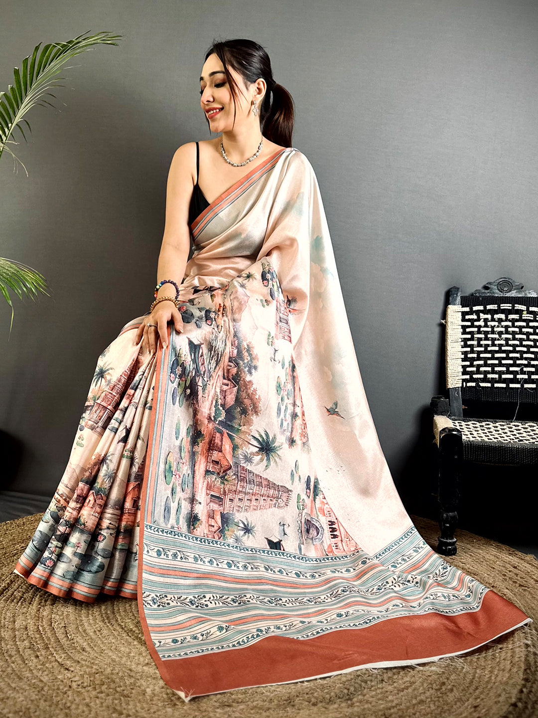 Royal Tussar Landscape Digital Saree