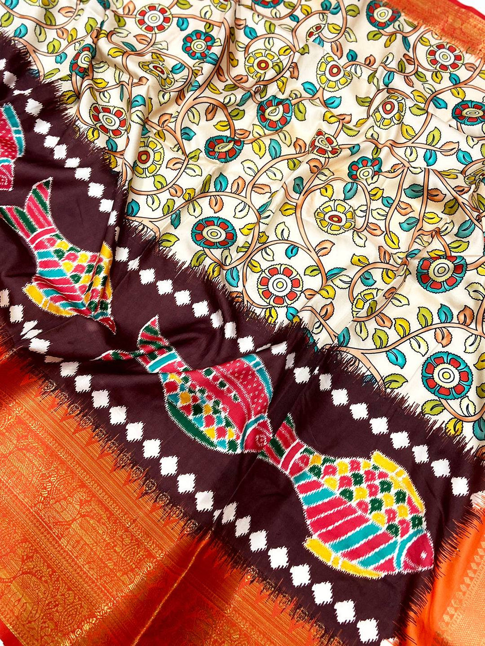 Radiant Cream Floral Banarasi Silk Saree