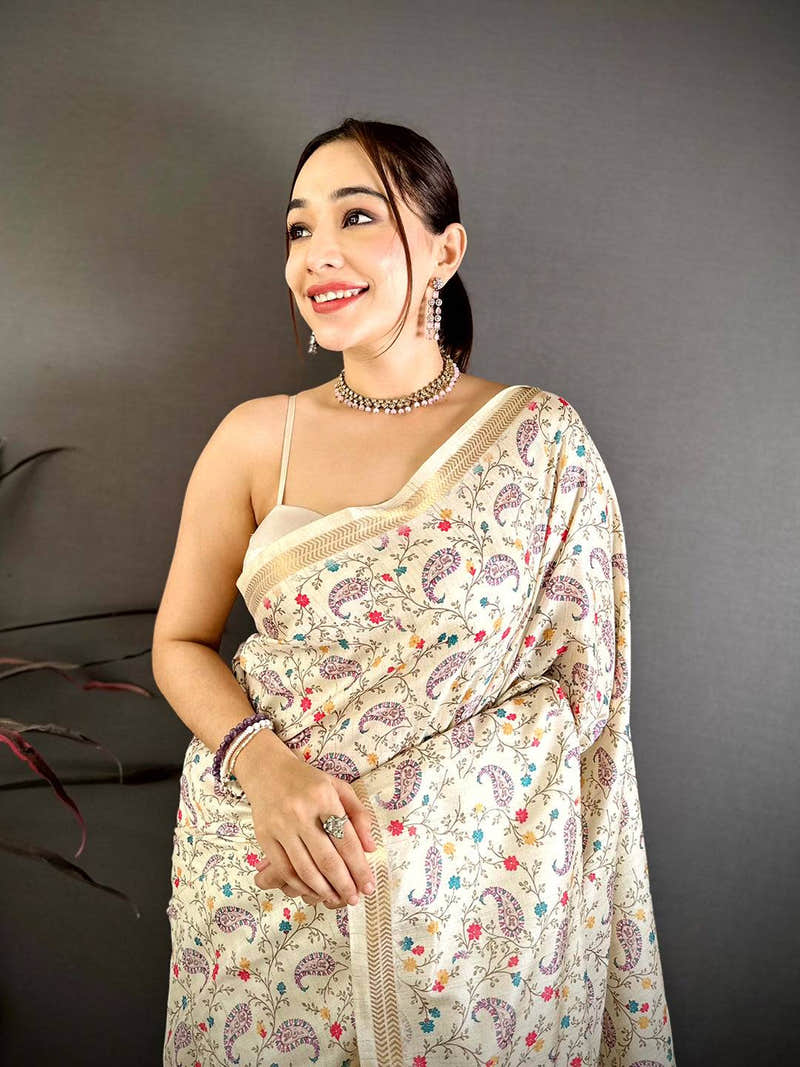 Classic Digital Kashmiri Print Soft Tussar Saree