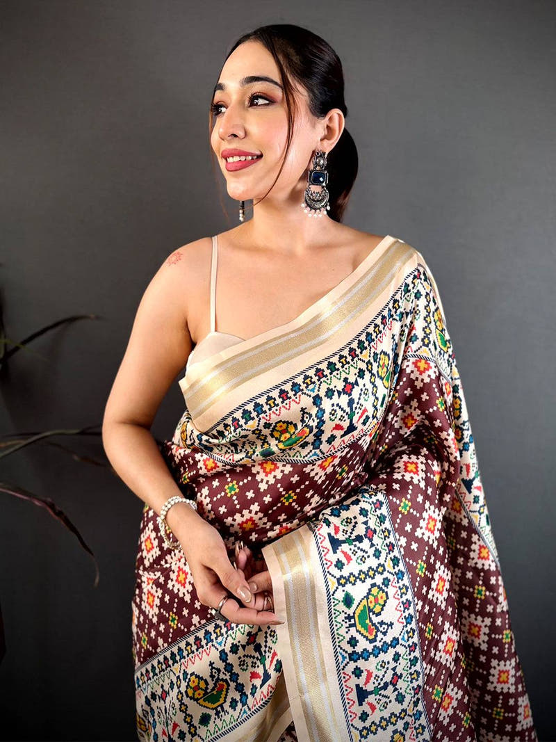 Vibrant Soft Kanchi Silk Digital Patola Saree