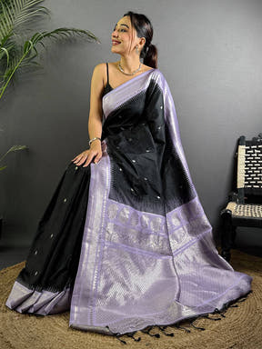 Black Soft Silk Gadwal Border Saree

