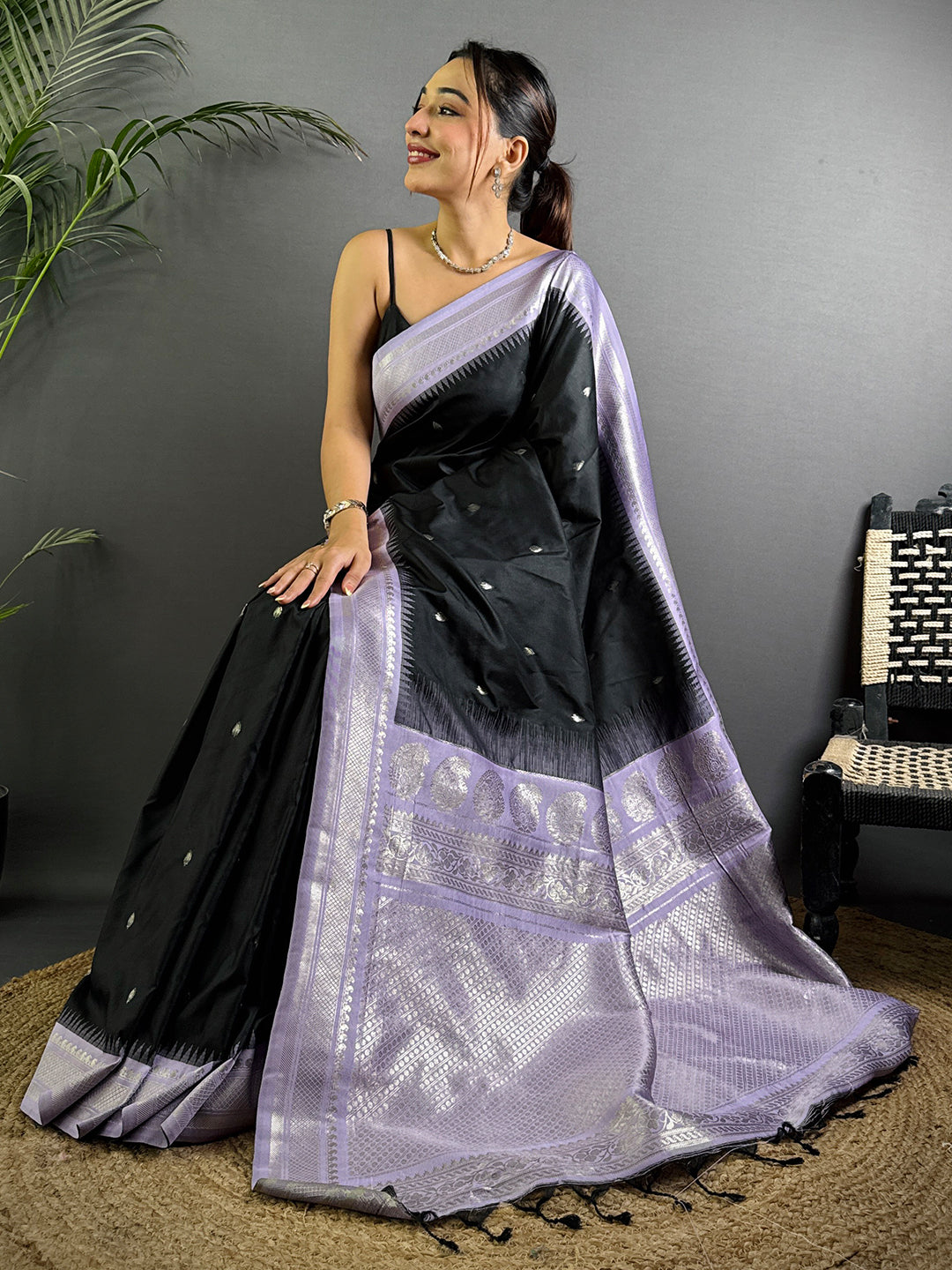 Black Soft Silk Gadwal Border Saree