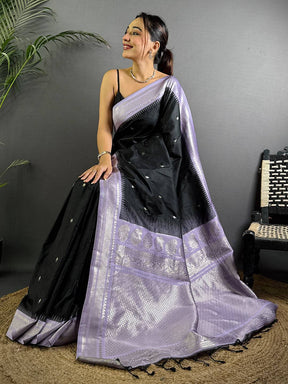 Black Soft Silk Gadwal Border Saree

