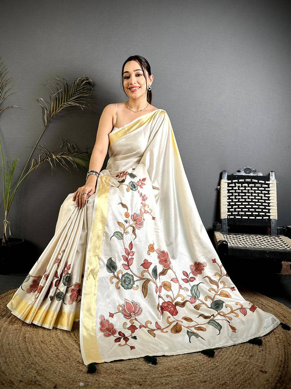 Radiant Floral Kalamkari Khadi Silk Saree