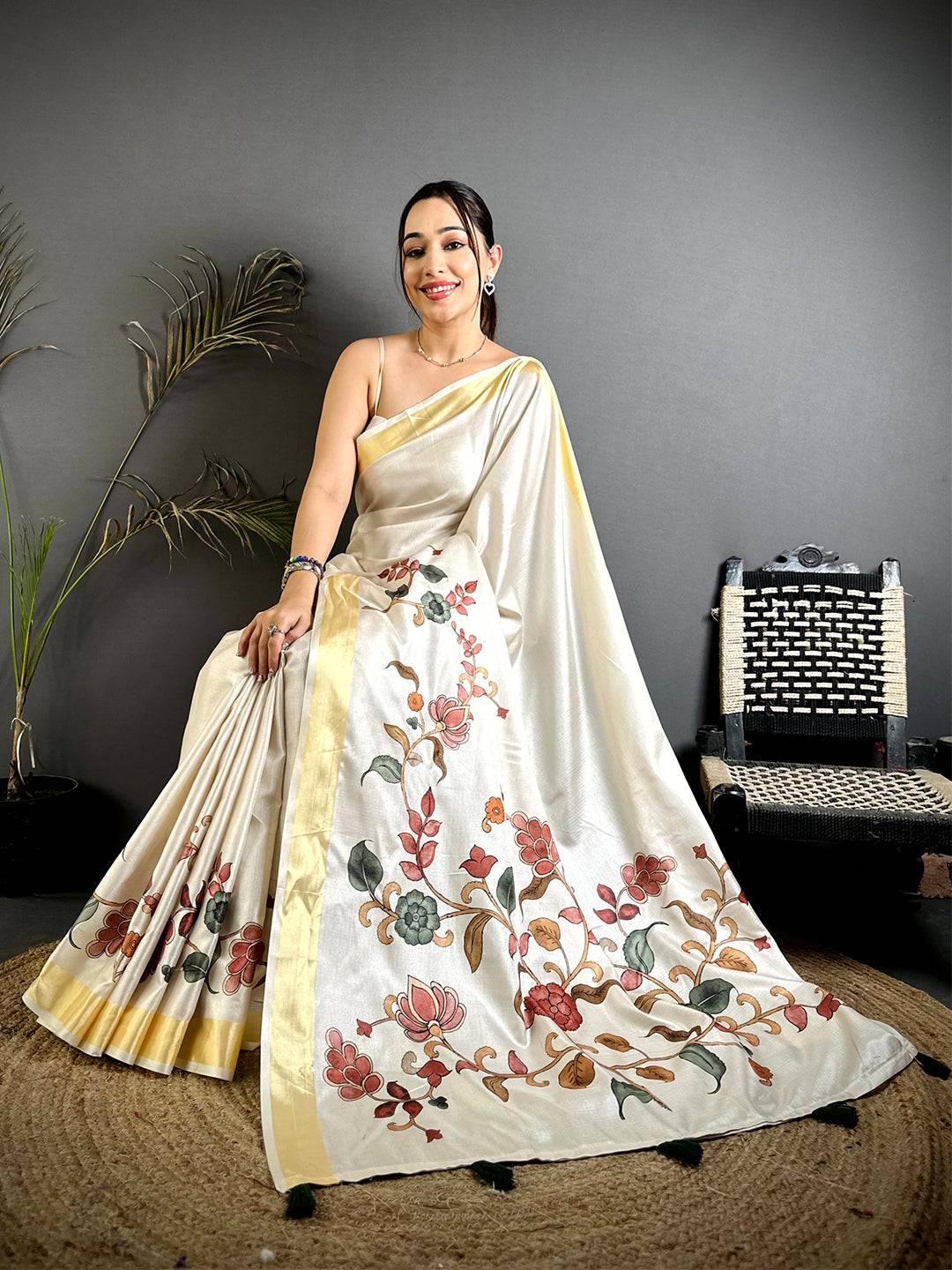 Radiant Floral Kalamkari Khadi Silk Saree