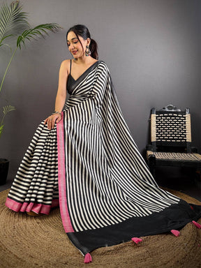 Tussar Ghicha Silk Striped Printed Saree

