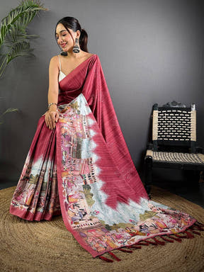 Maroon Kalamkari Digital Printed Saree

